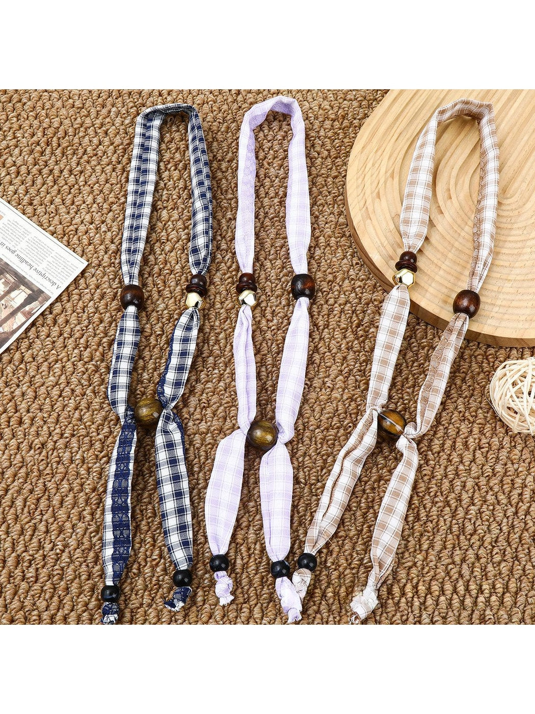 Scarvii - Minimalist Beaded Ribbon Style Narrow Scarf