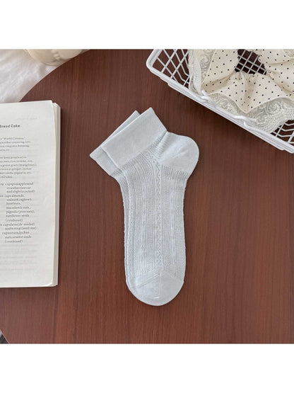 Rufia - Elegant Solid Color Openwork Ankle Socks