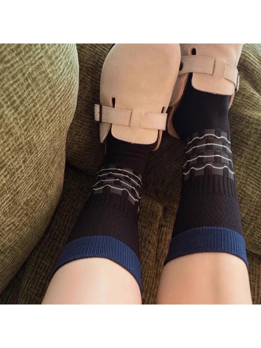Rufia Checkered Crew Socks with Black Cuff