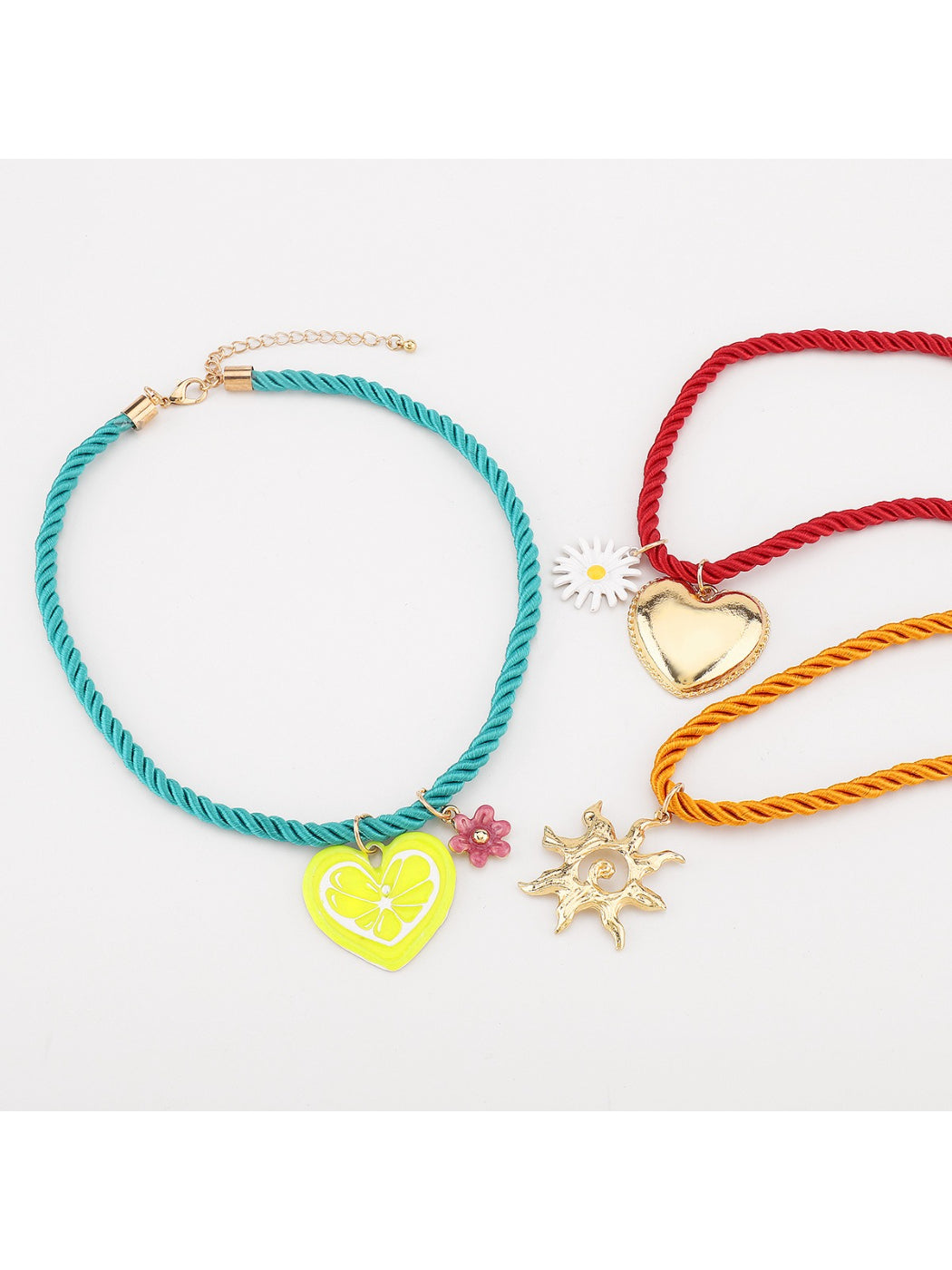 Neckit colourful charm rope necklace displayed flat showing full length and vibrant beads