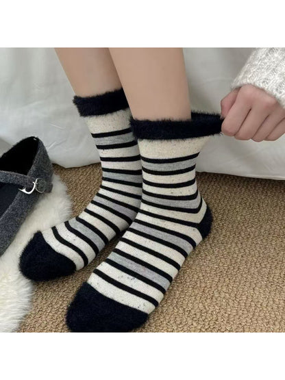 Rufia - Fuzzy Stripe Cozy Crew Socks