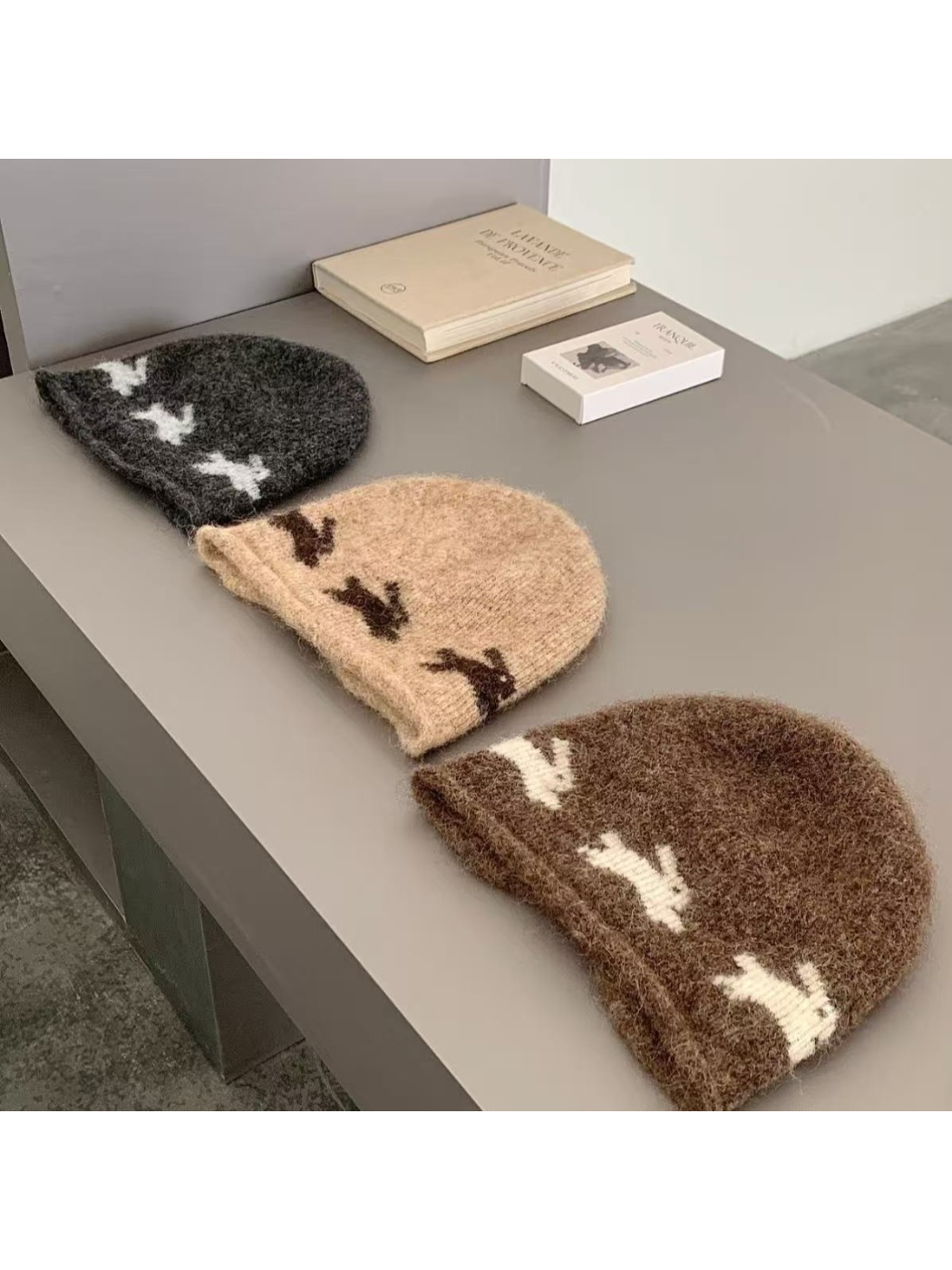 Haila - Bunny Motif Fuzzy Knit Beanie