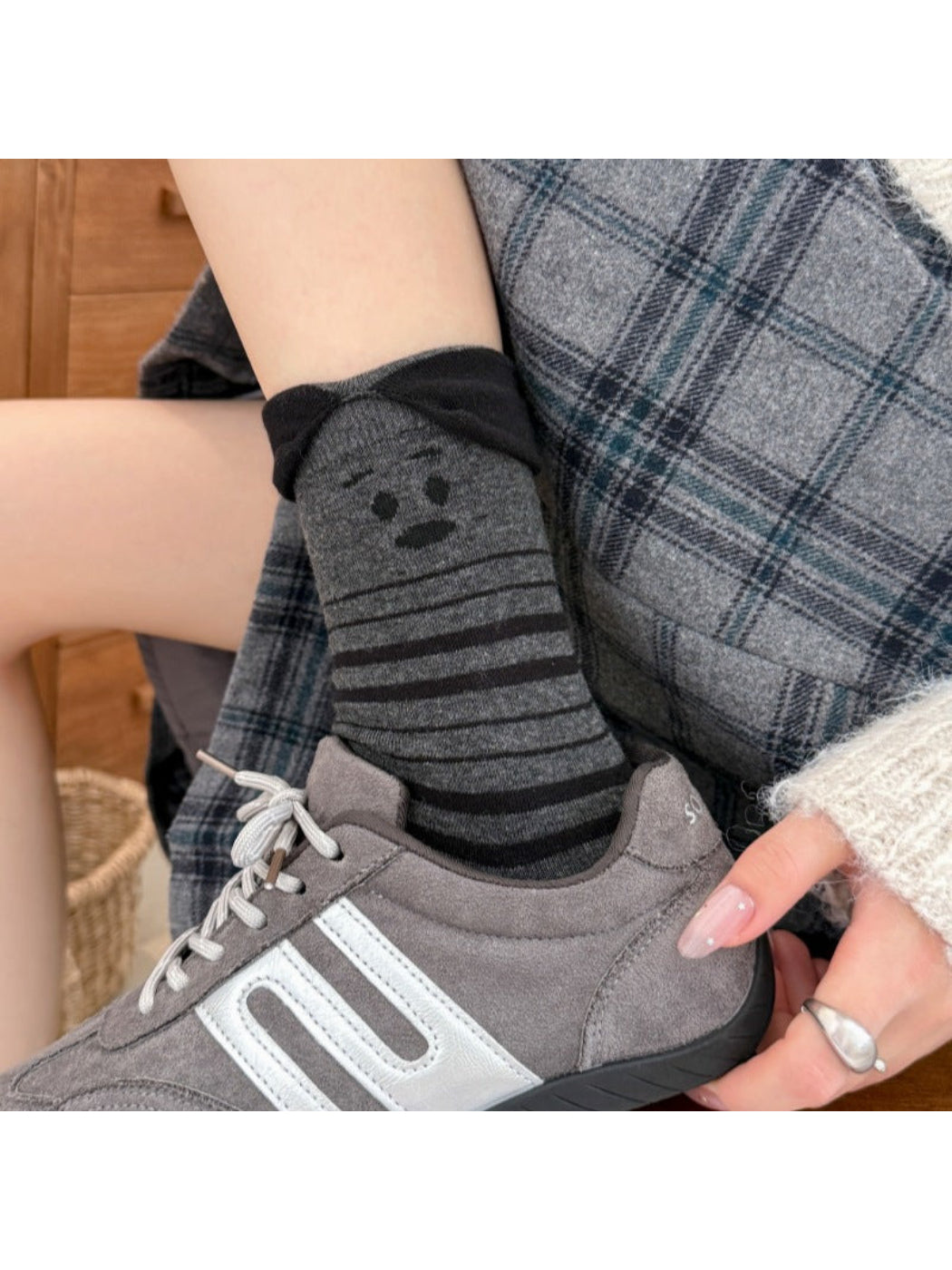 Rufia Sad Face Striped Socks with Ruffles