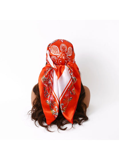 Scarvii - Vibrant Baroque Scroll Printed Square Scarf