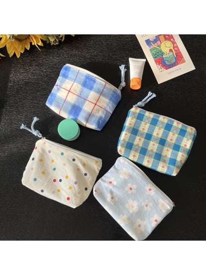 Cosbai mini pouch bag with floral and check pattern, front view