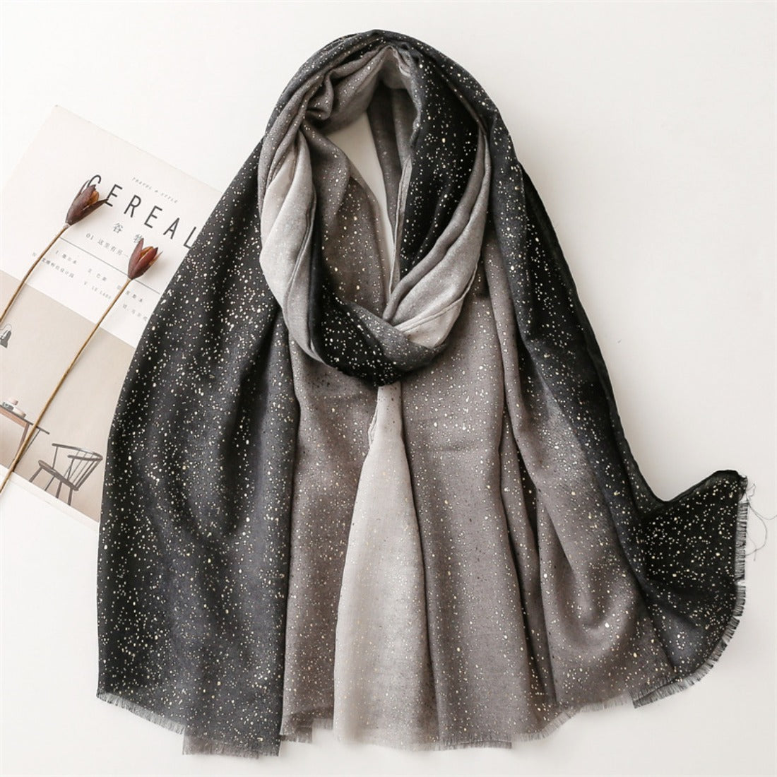 Scarvii - Color-Block Gradient Gold Dots Scarf