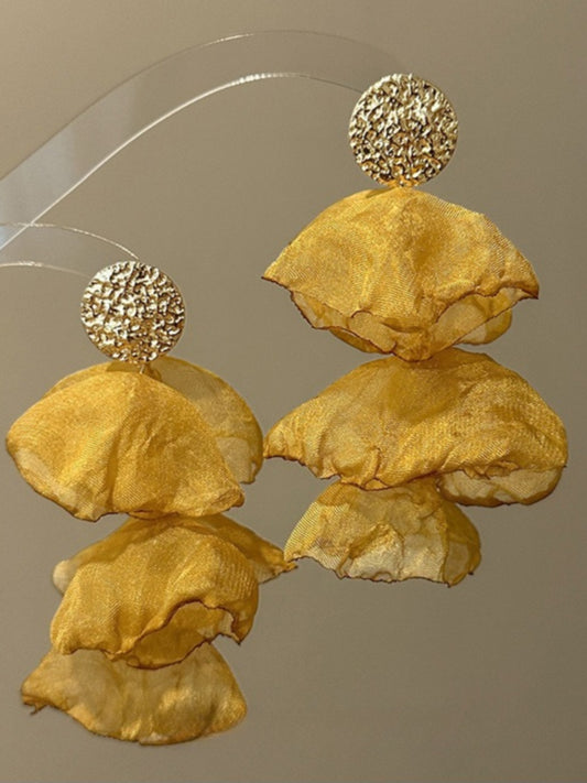 Earwish - Yellow Fabric Flower Tassel Earrings – Elegant & Dreamy