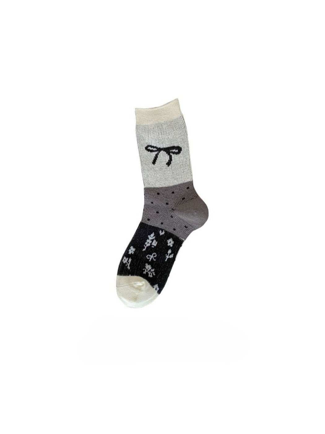Rufia - Ribbon Motif Colorblock Crew Socks