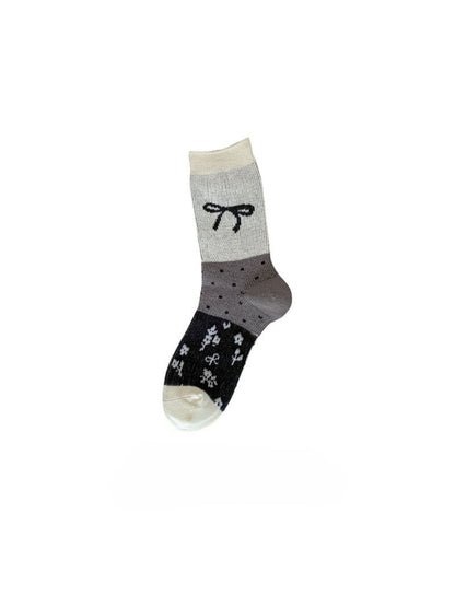 Rufia - Ribbon Motif Colorblock Crew Socks