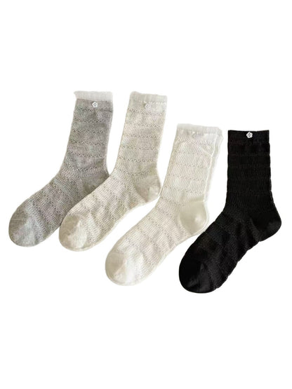 Rufia - Sweet Lace Edge Solid Color Crew Socks