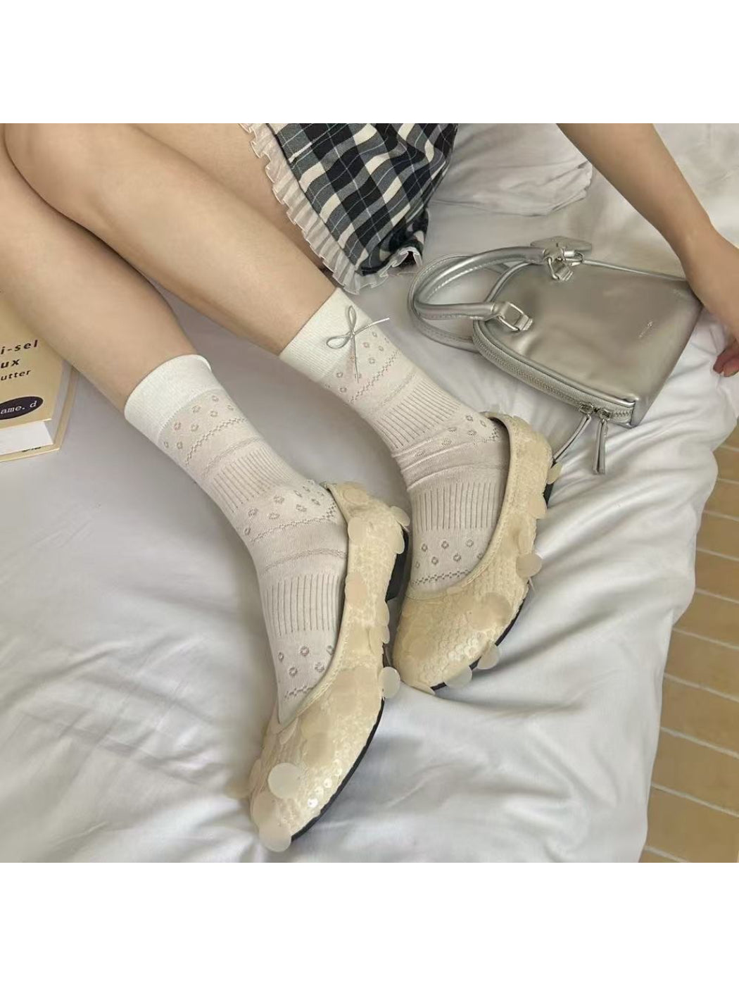 Rufia - Soft Lace Knit Bow Crew Socks