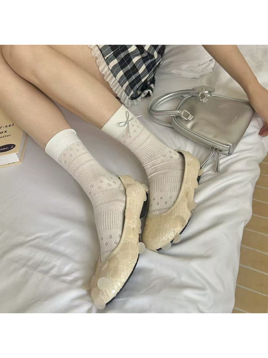 Rufia - Soft Lace Knit Bow Crew Socks