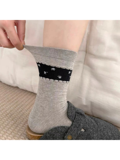 Rufia - Ribbed Cuff Trim Crew Socks