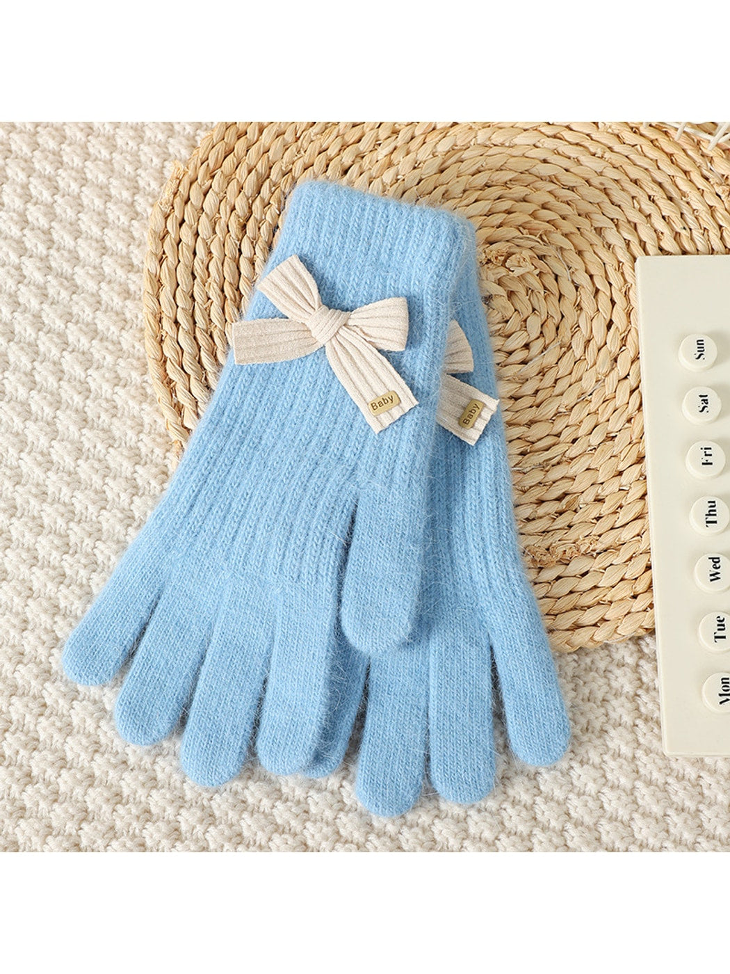 Gloving - Women's Bow Accent Fuzzy Knit Winter Gloves