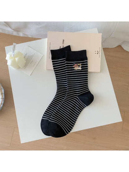 Rufia - Puppy Patch Striped Everyday Crew Socks