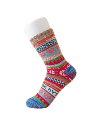 Rufia - Retro Color-Block Thick Warm Winter Socks - 5 Pairs/Pack