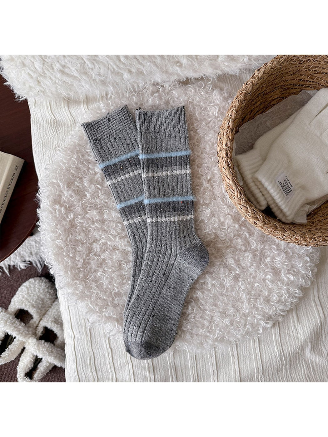 Rufia - Striped Ribbed Casual Everyday Crew Socks