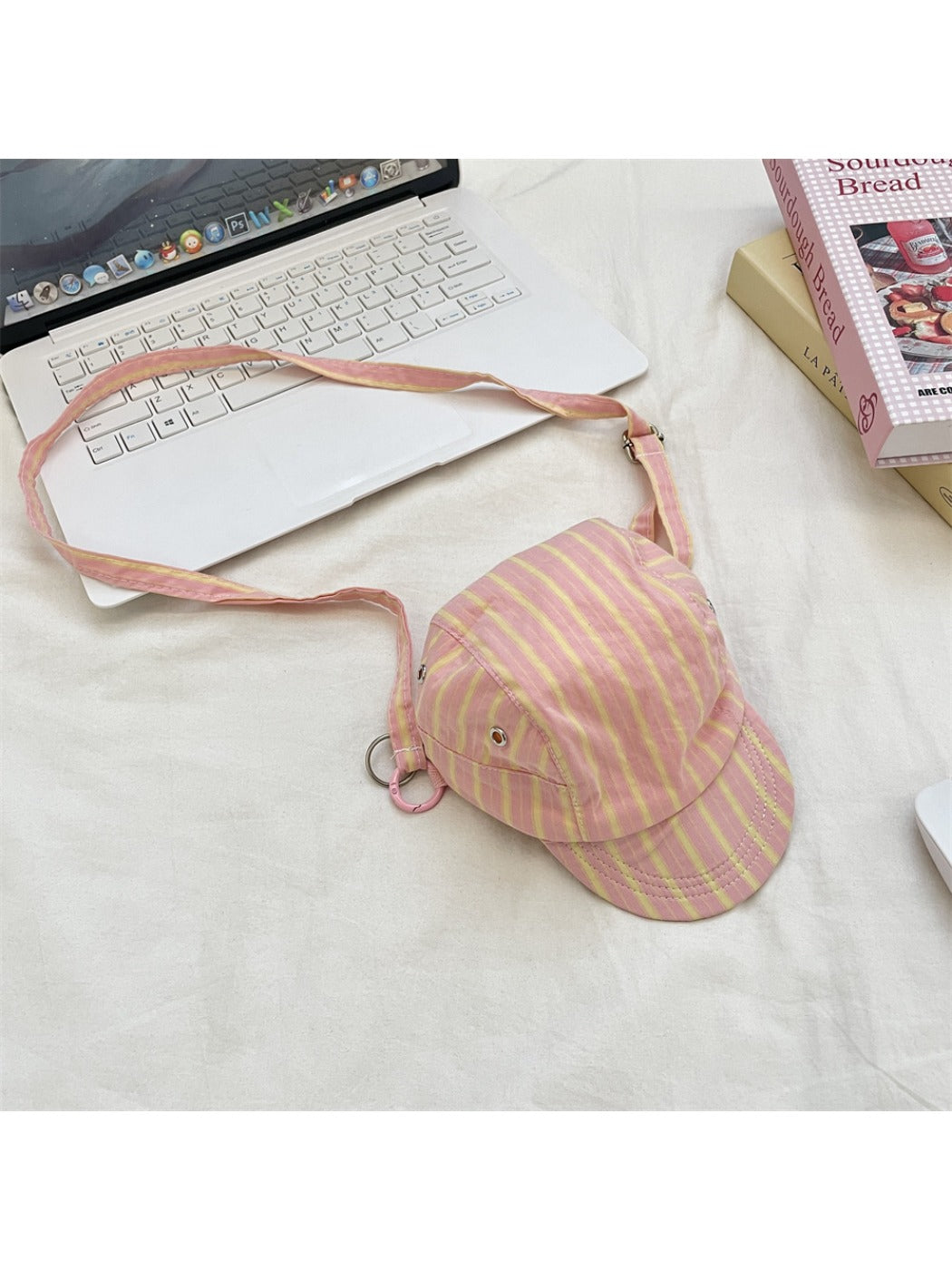 Cosbai – Retro Stripe Hat-Shaped Crossbody Bag