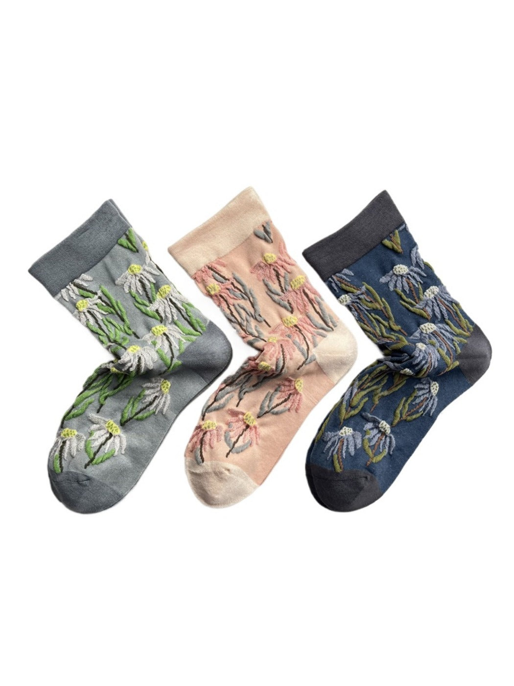 Rufia - 3D Daisy Vintage Floral Crew Socks
