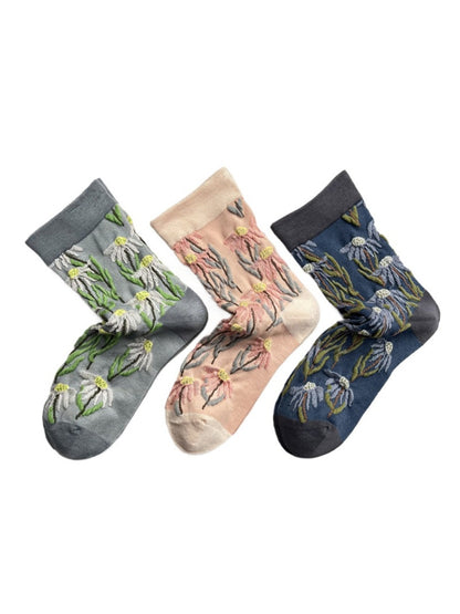 Rufia - 3D Daisy Vintage Floral Crew Socks