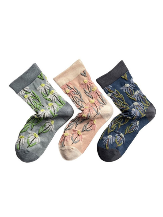 Rufia - 3D Daisy Vintage Floral Crew Socks