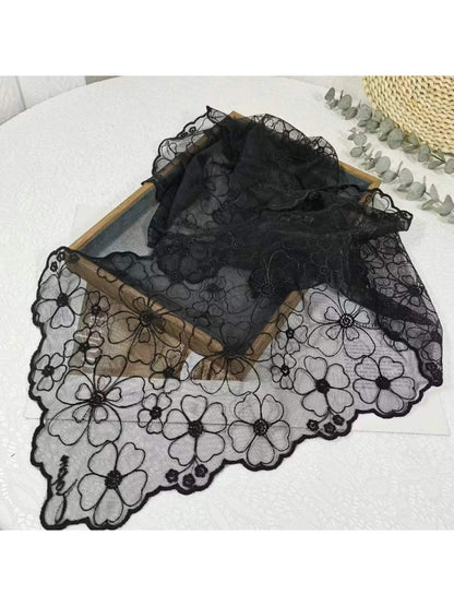 Scarvii - Solid Color Floral Lace Long Scarf