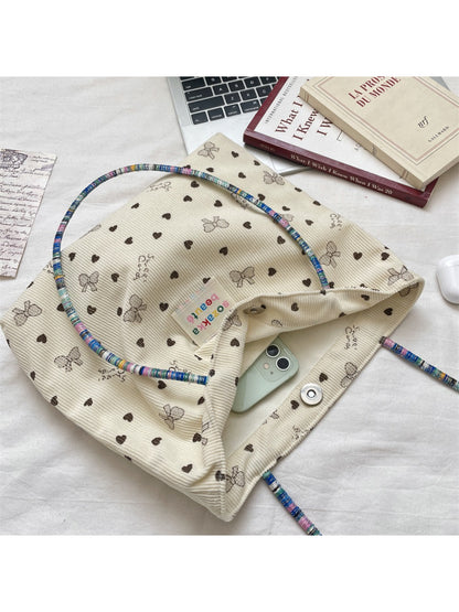 Cosbai - Beaded Strap Corduroy Tote