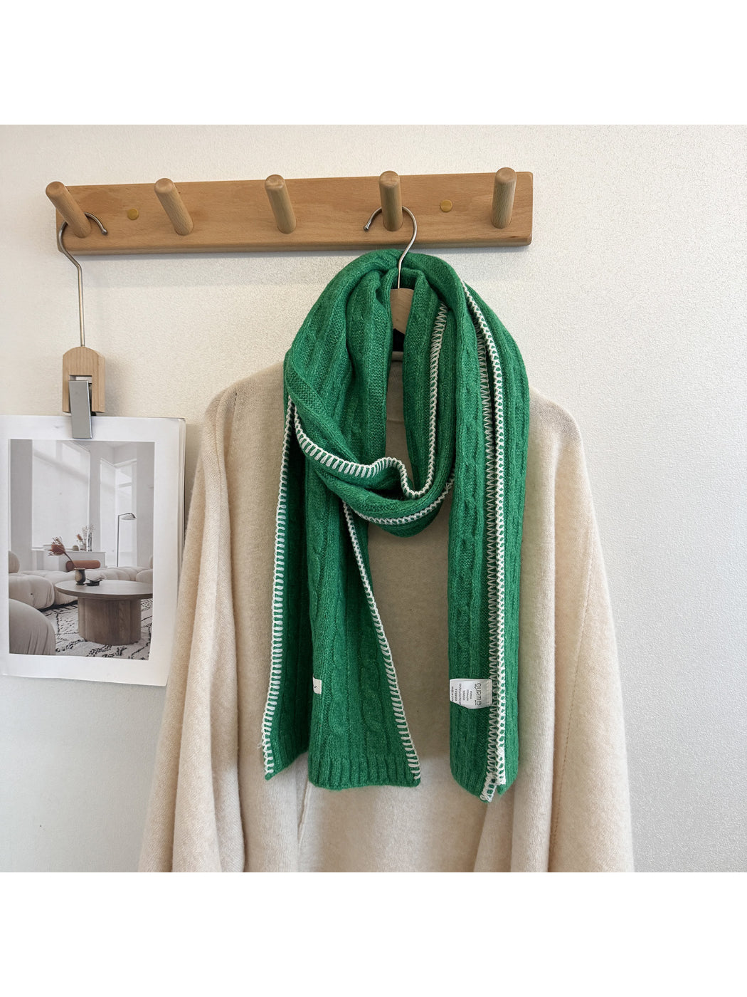 Scarvii - Vertical Cable-Knit Pattern Narrow Scarf Scarf