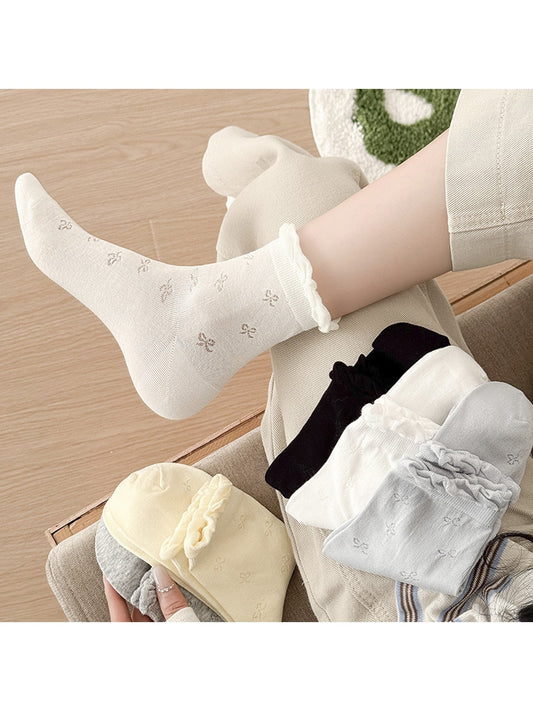 Rufia - Bow Pattern Ruffle Crew Socks