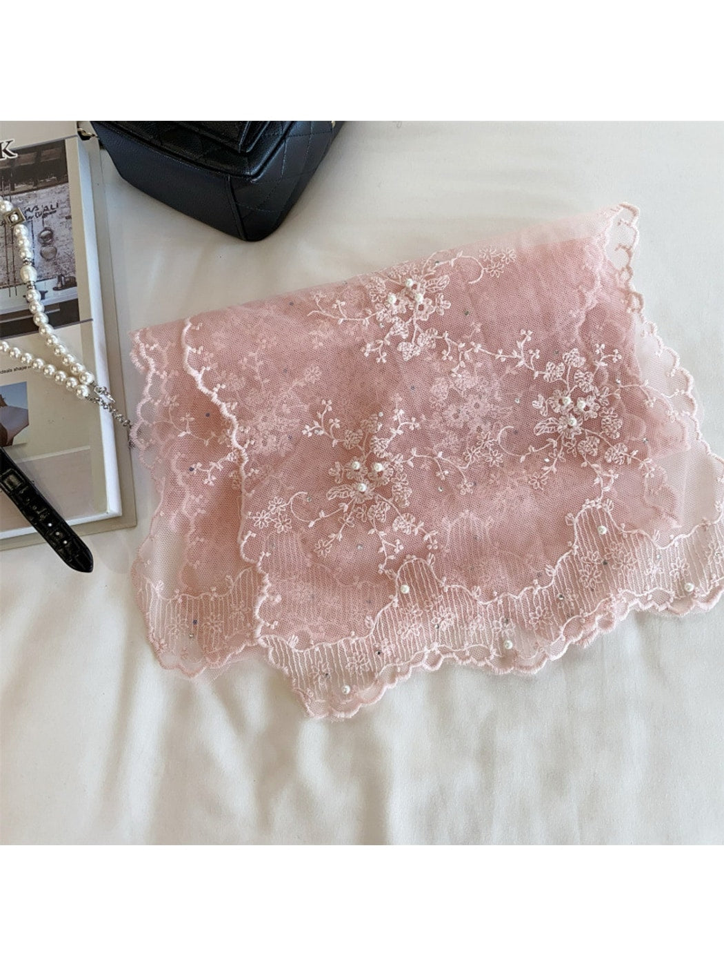 Scarvii - Floral Embroidery Long Lace Scarf