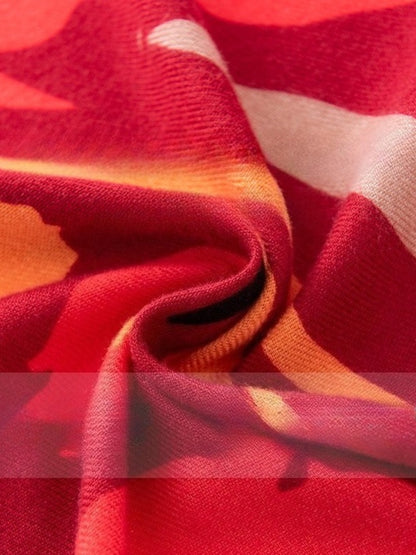 Scarvii - Red & Orange Floral Print Scarf Shawl