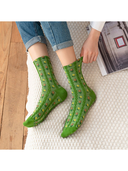 Rufia - Botanical Floral Cable Knit Crew Socks