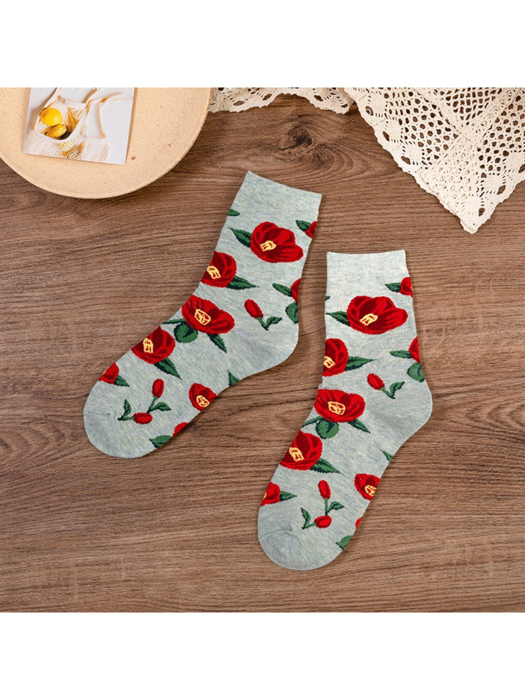 Rufia - Vintage Garden Floral Knit Crew Socks
