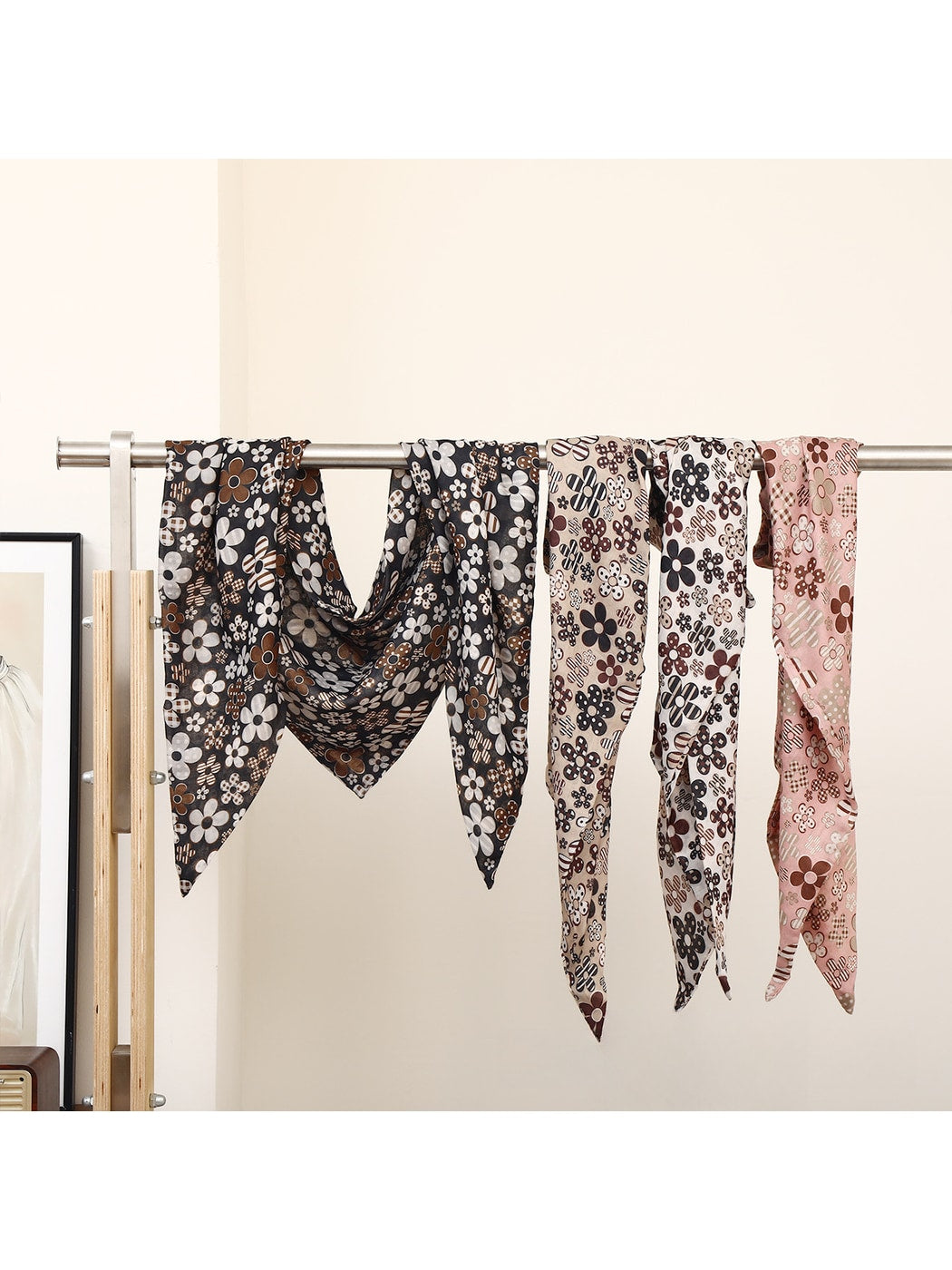 Scarvii - Allover Floral Print Layered Triangle Scarf