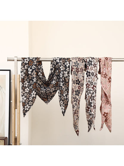 Scarvii - Allover Floral Print Layered Triangle Scarf