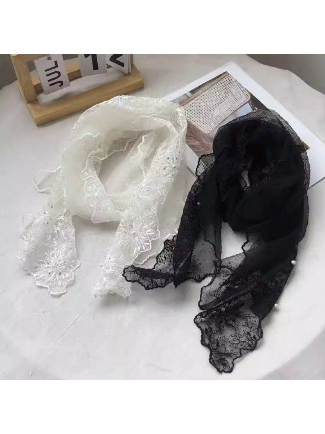 Scarvii - Elegant Sheer Embroidered Long Scarf