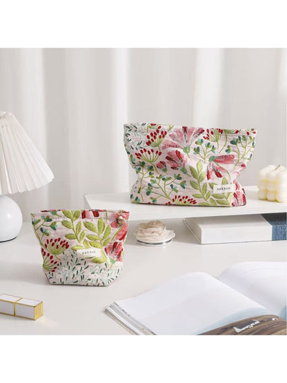 Cosbai - Fresh Floral Zipper Cosmetic Organizer Bag