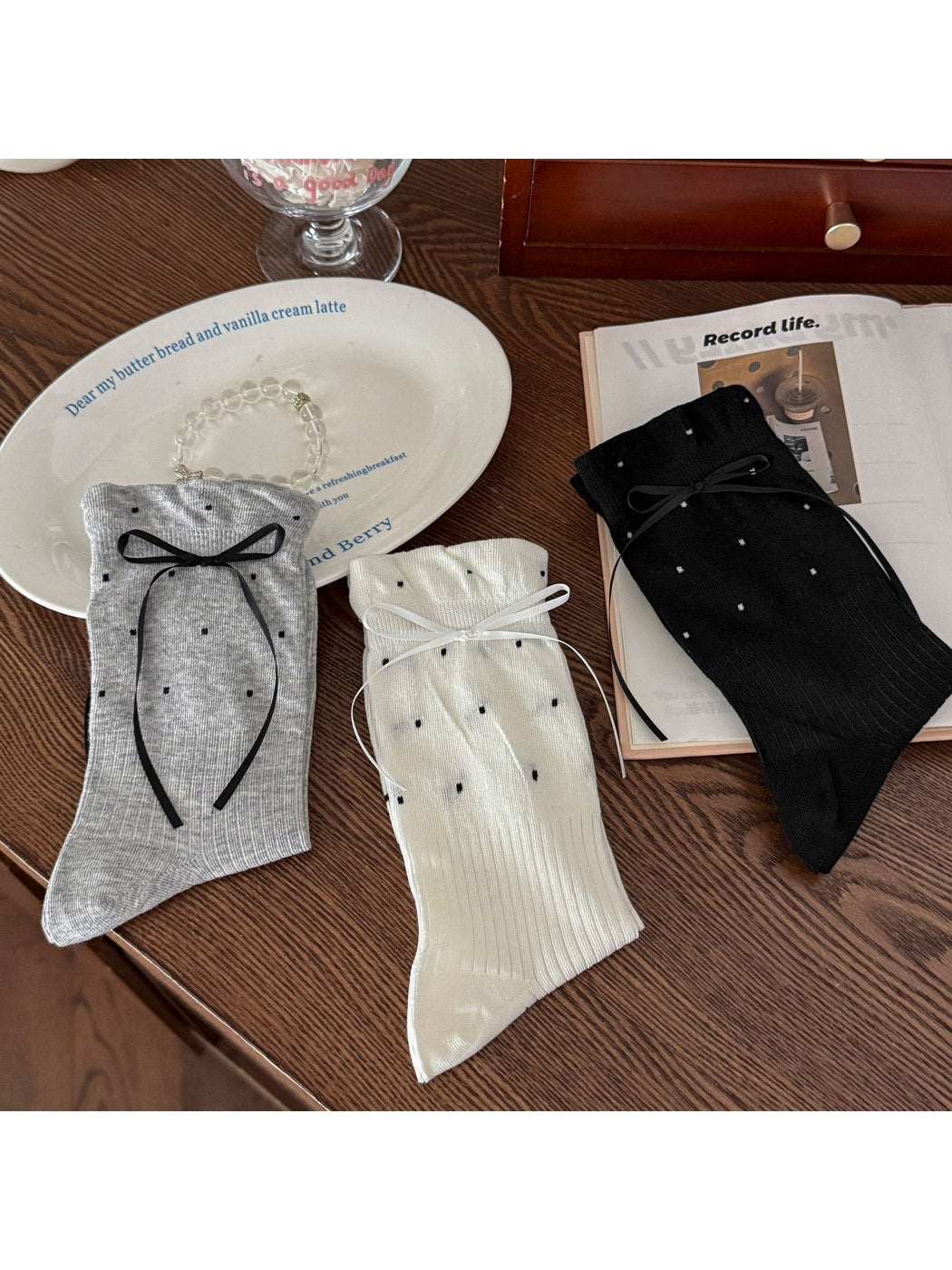 Rufia - Polka Dot Bow Detail Crew Socks