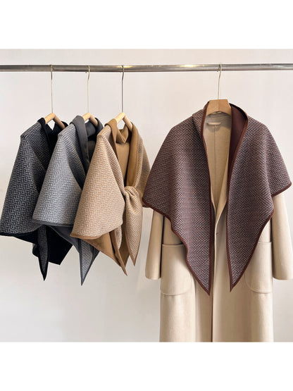 Scarvii - Herringbone Contrast Border Triangle Scarf