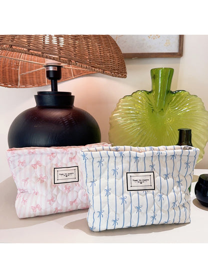 Cosbai - Quilted Bow Stripe Cosmetic Pouch