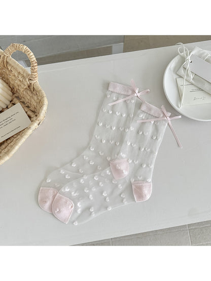 Rufia - Sheer Heart Bow Accent Crew Socks