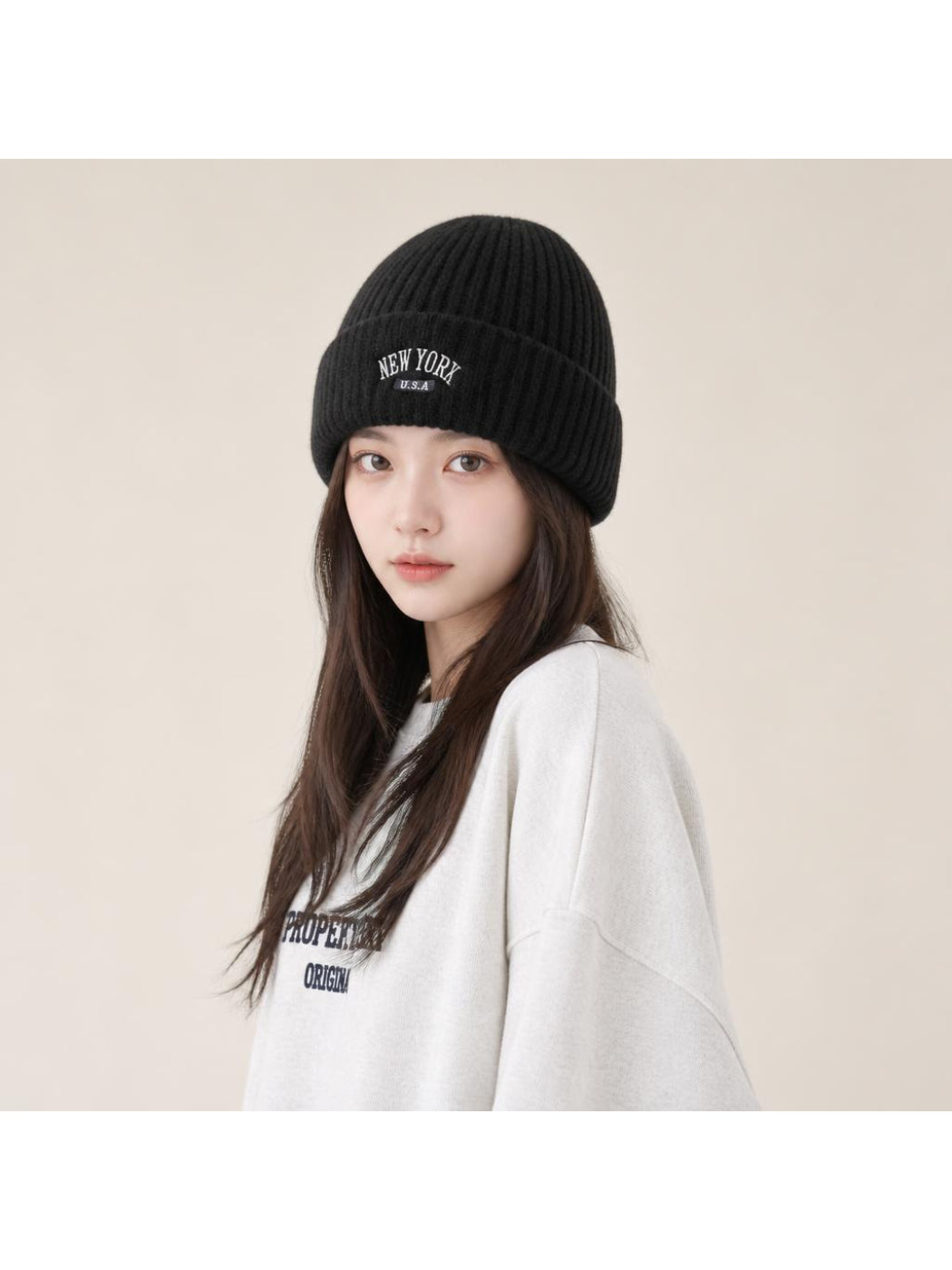 Haila New York Embroidered Ribbed Beanie