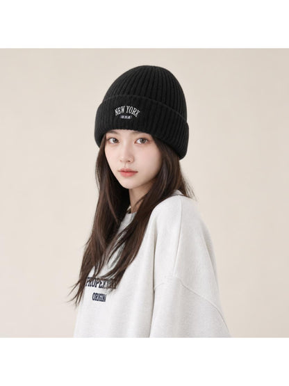Haila New York Embroidered Ribbed Beanie