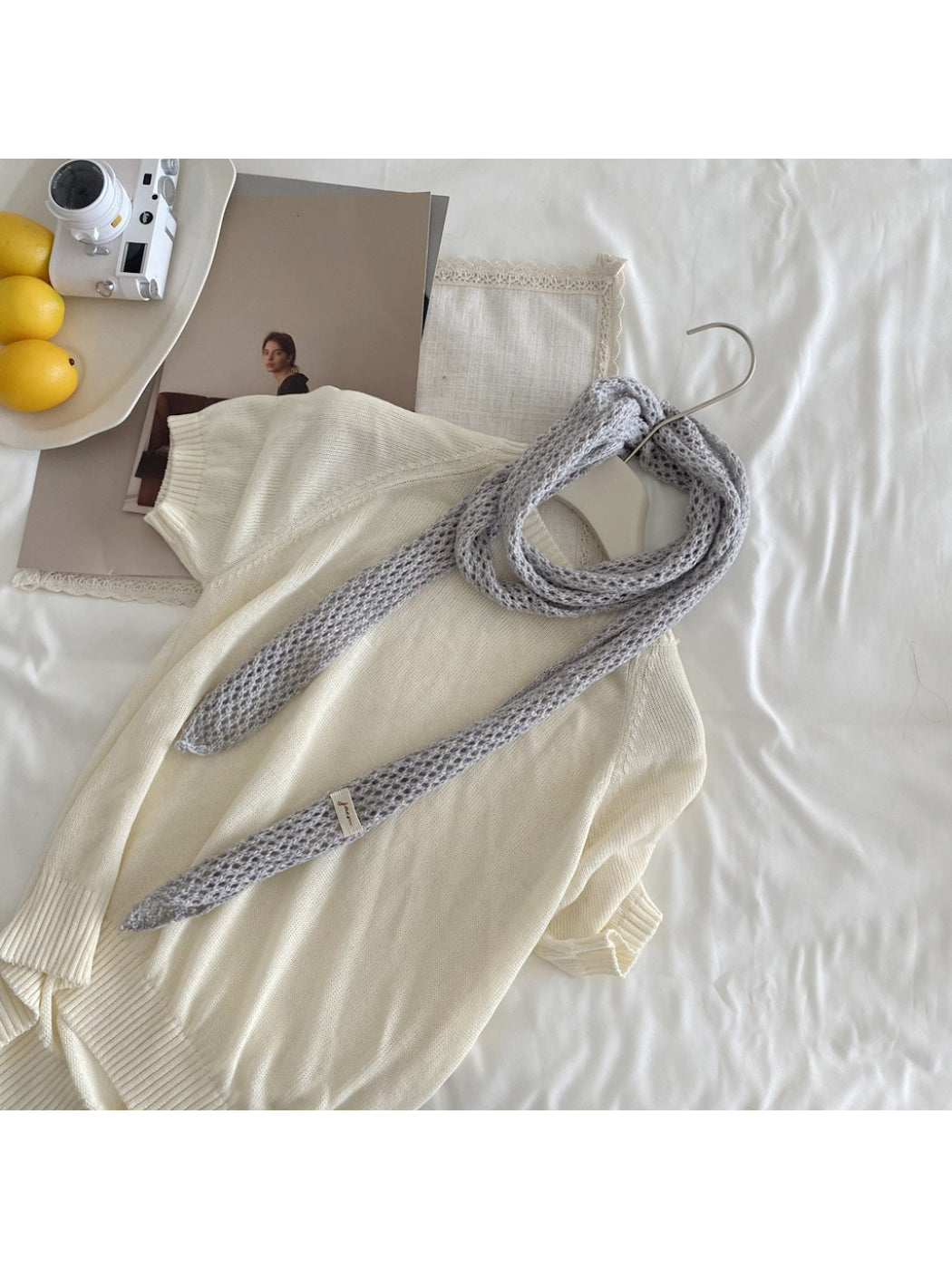 Scarvii - Mesh Knit Long Skinny Scarf
