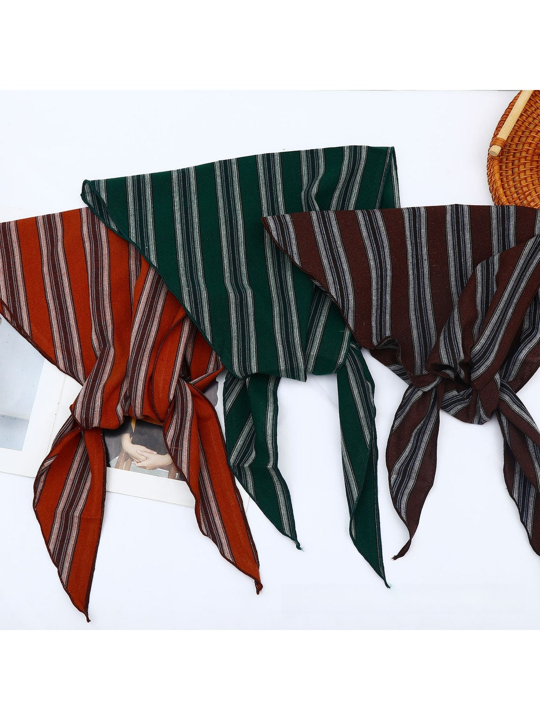 Scarvii - Retro Striped Literary Style Triangle Bandana
