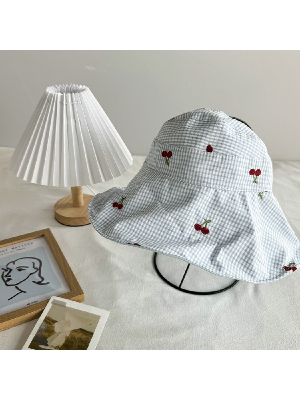 Haila - Cherry Gingham Wide Brim Casual Bucket Hat