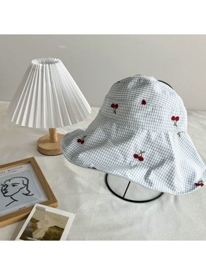 Haila - Cherry Gingham Wide Brim Casual Bucket Hat