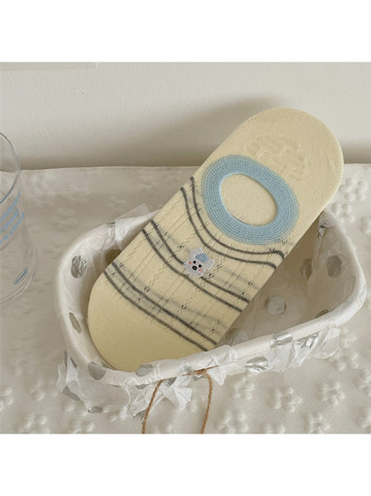 Rufia - Cute Dog Embroidered Stripe No Show Socks