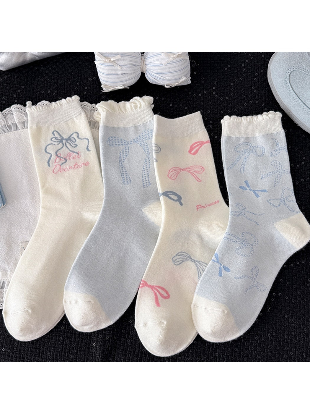 Rufia - Bow Pattern Casual Crew Socks