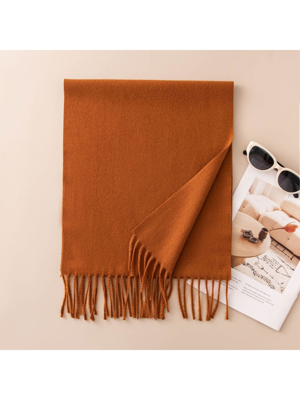 Scarvii - Solid Color Fringe Trim Long Scarf